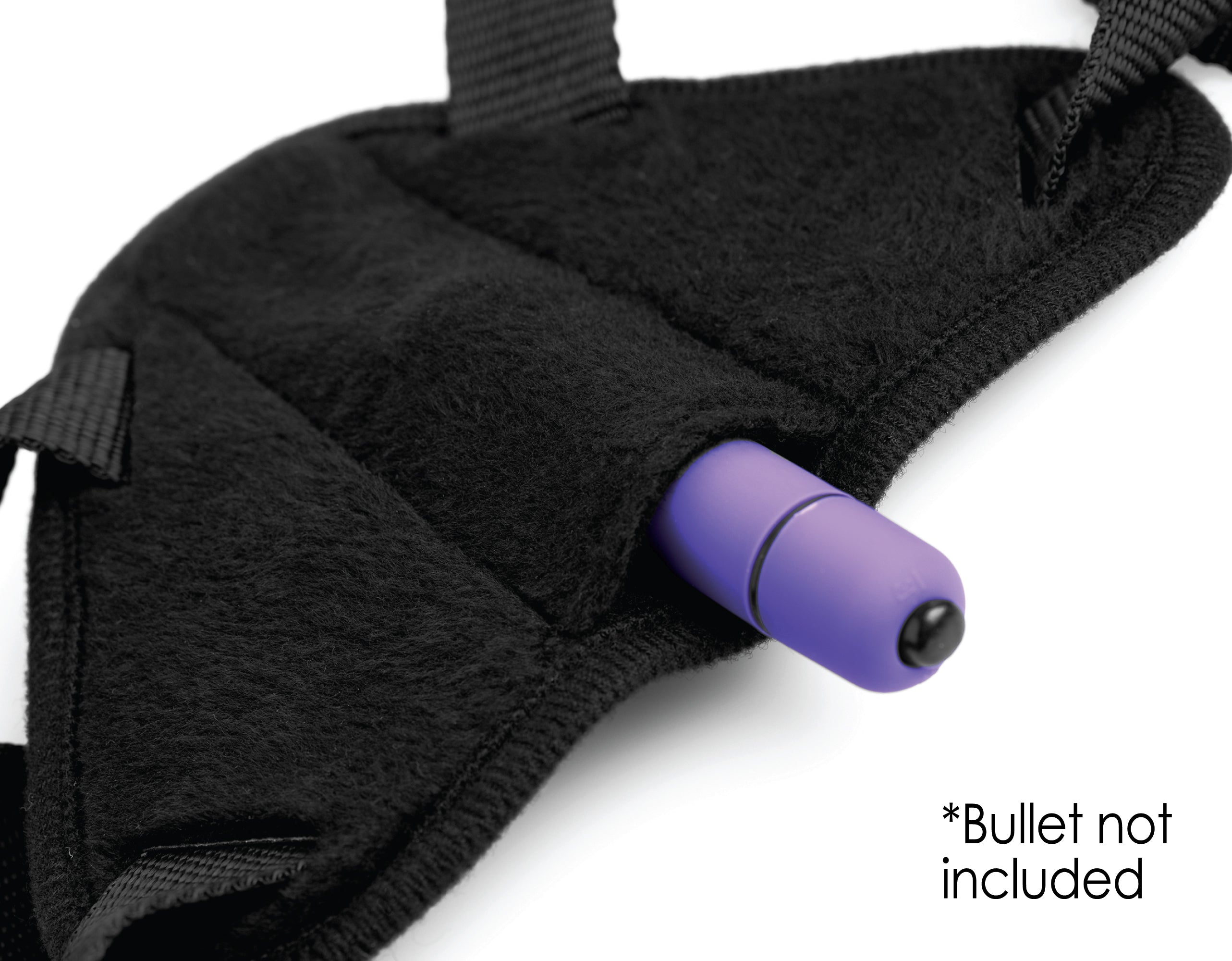 Detail of the bullet vibrator attachment on the Kylie strap-on harness