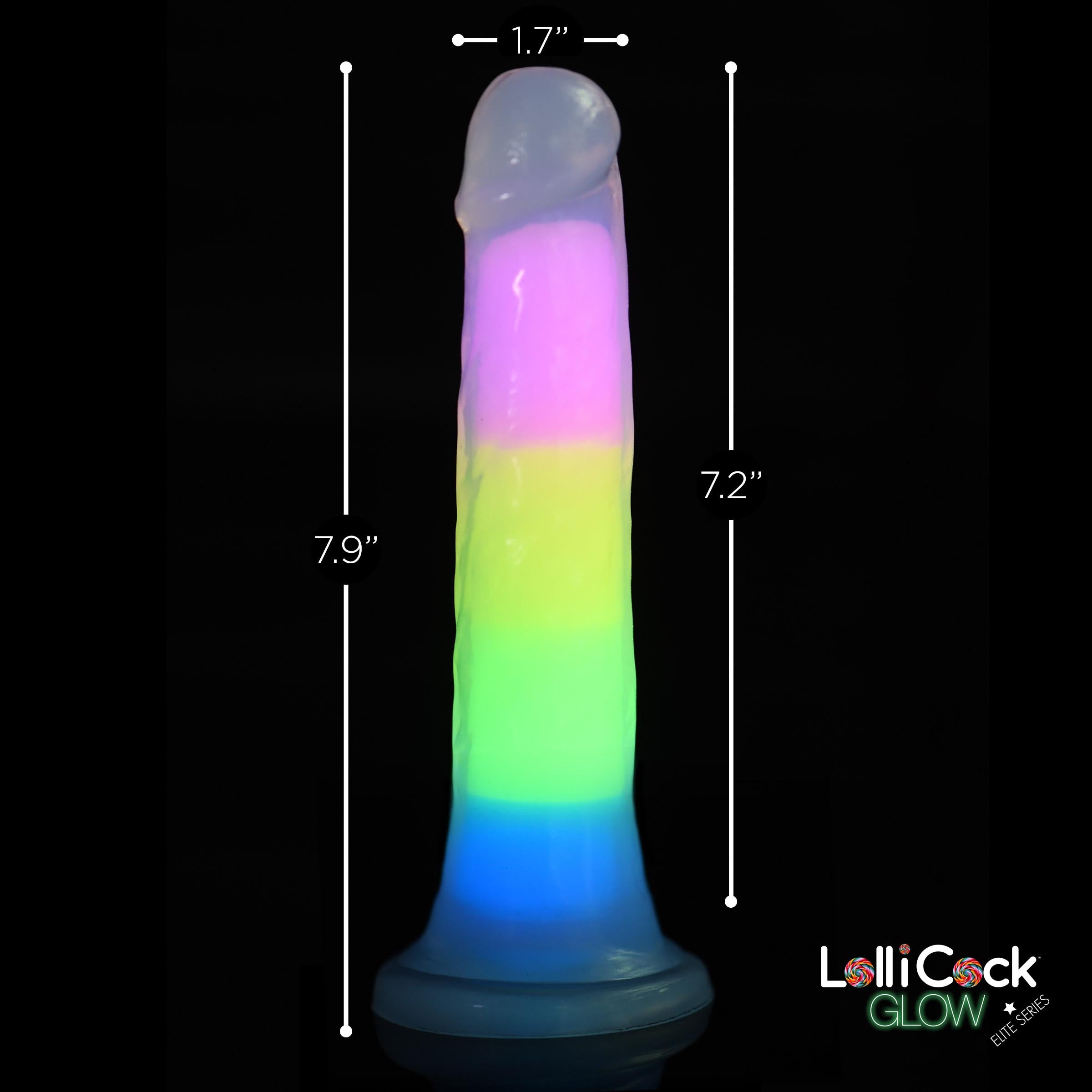 Multicolored 7-inch silicone dildo with glow capability