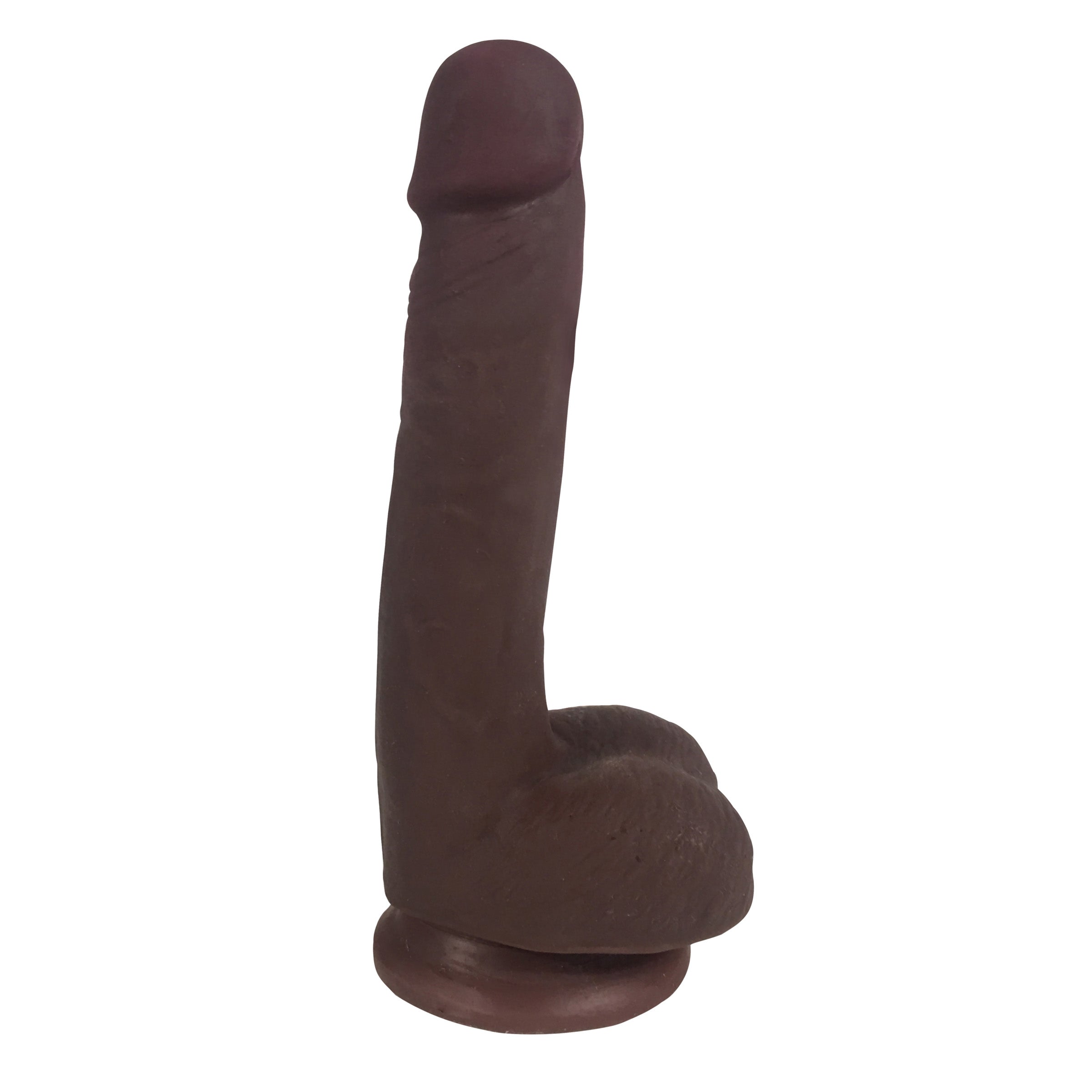 Easy Riders 7 Inch Dual Density Dildo With Balls displayed on a stand