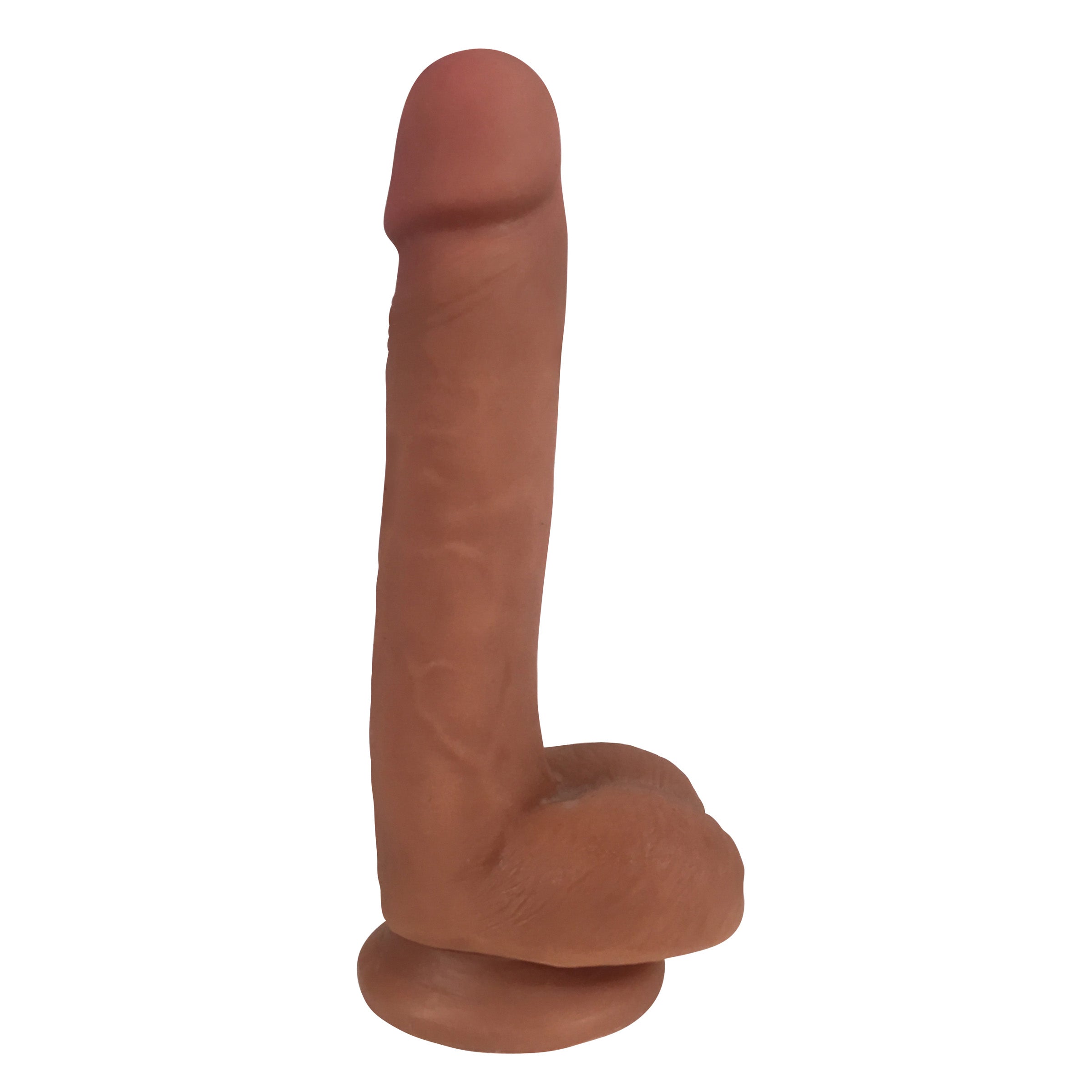 Easy Riders 7 Inch Dual Density Dildo With Balls with realistic detailing on a white surface