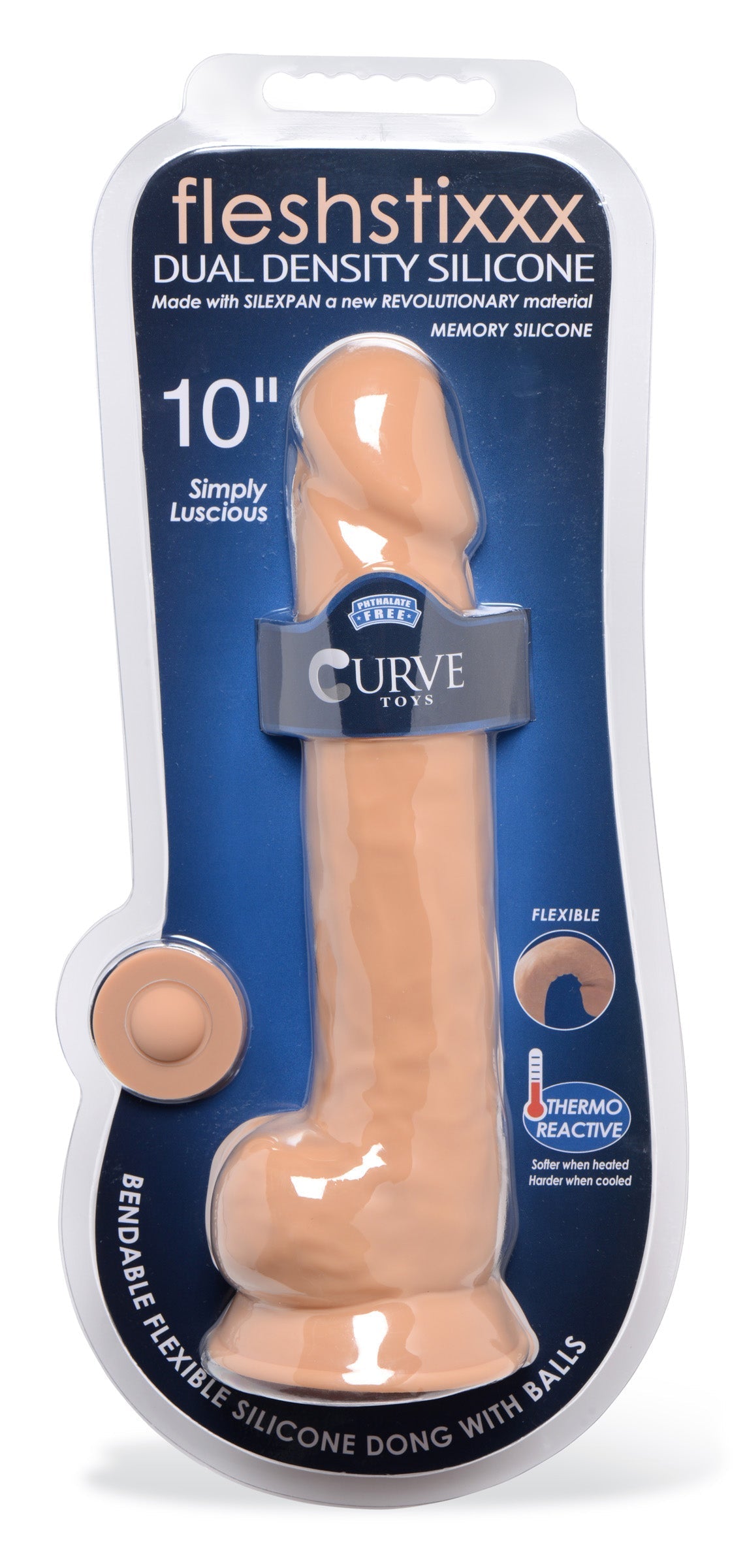 Silexpan medium hypoallergenic silicone dildo in its packaging