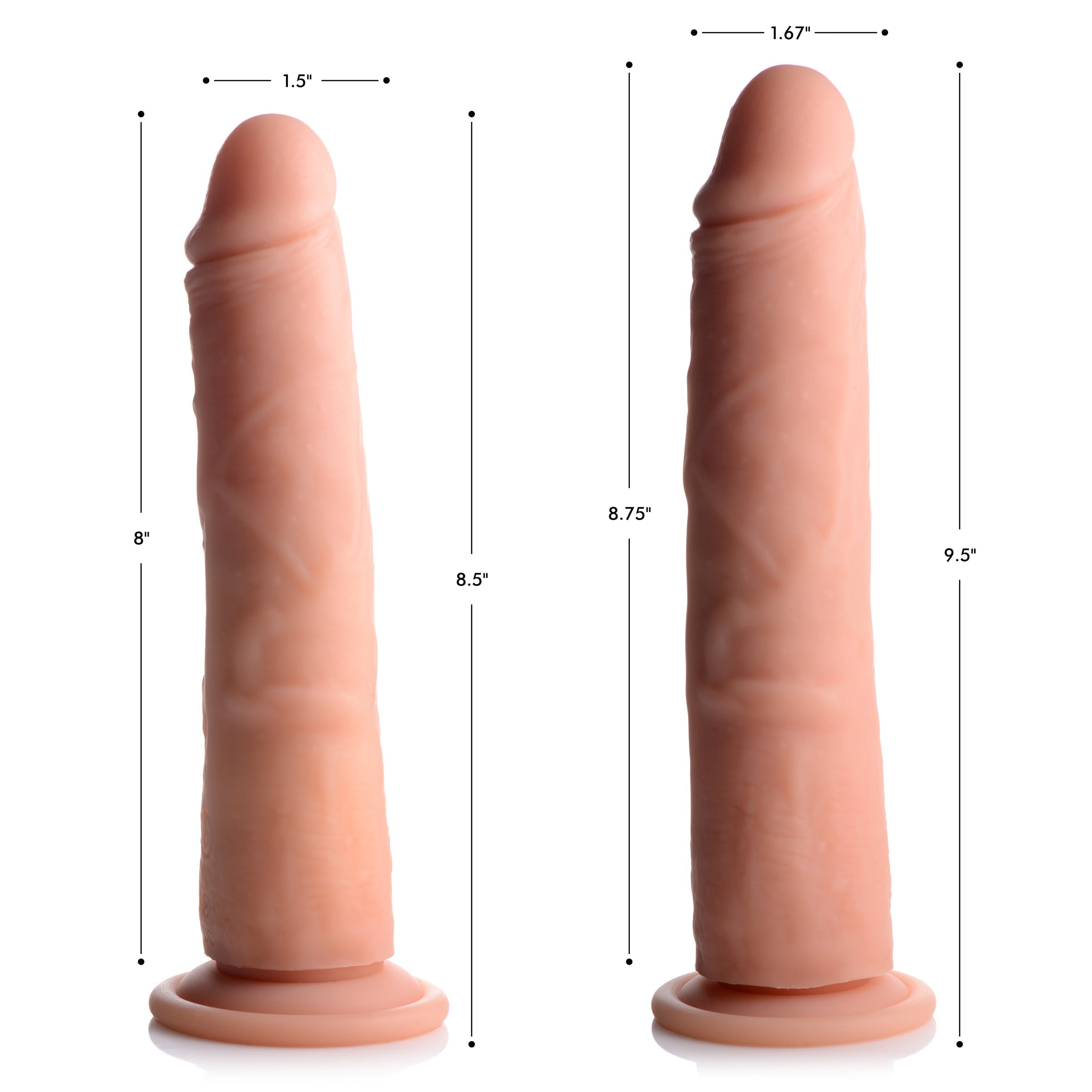 Scale image showing the size dimensions of the 8-inch silicone dildo