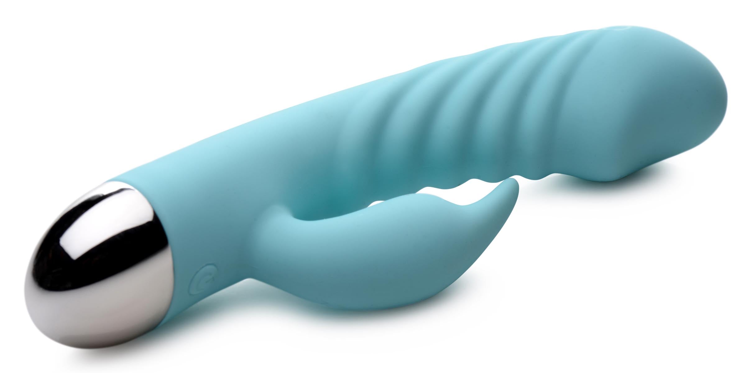 Close-up of the Sassy 10x Silicone G-spot Vibrator with a black handle