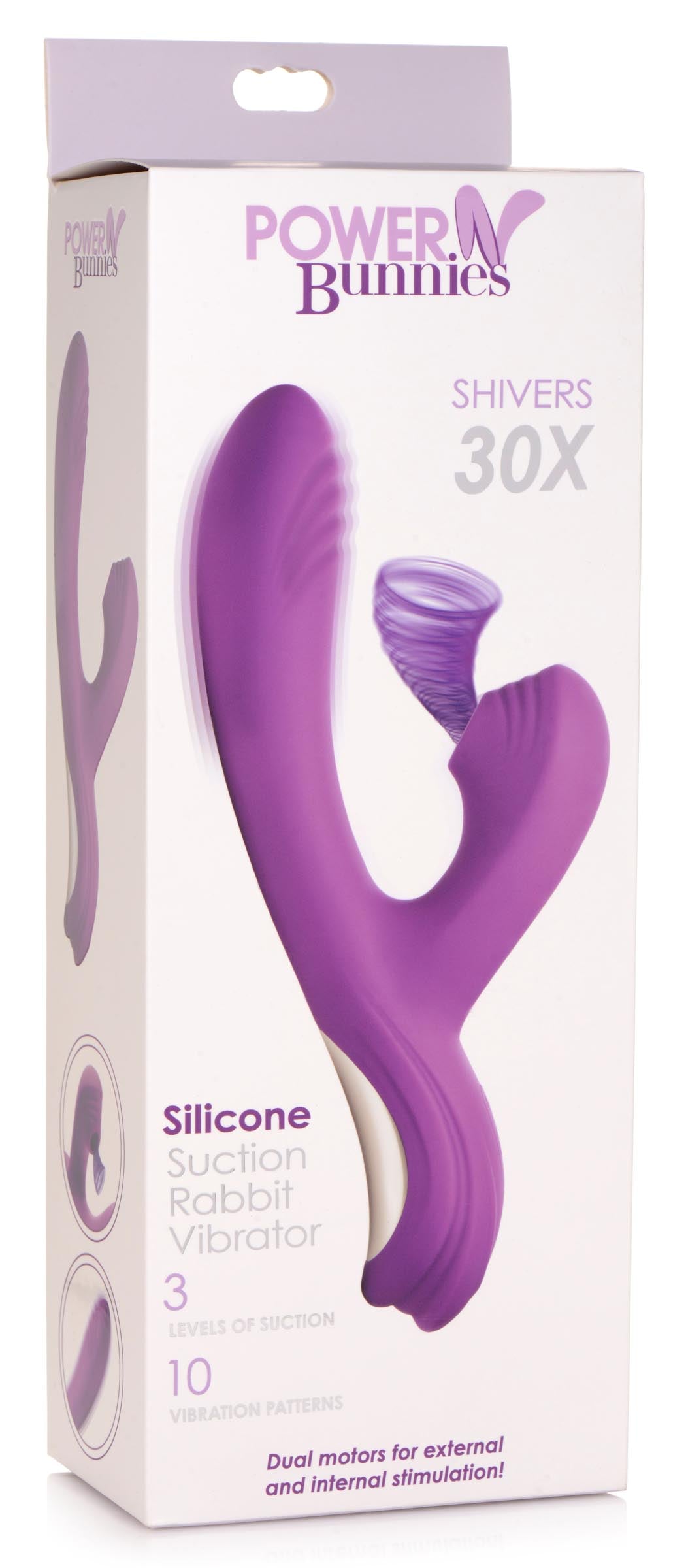 Shivers 30x Silicone Suction Rabbit Vibrator in its purple packaging