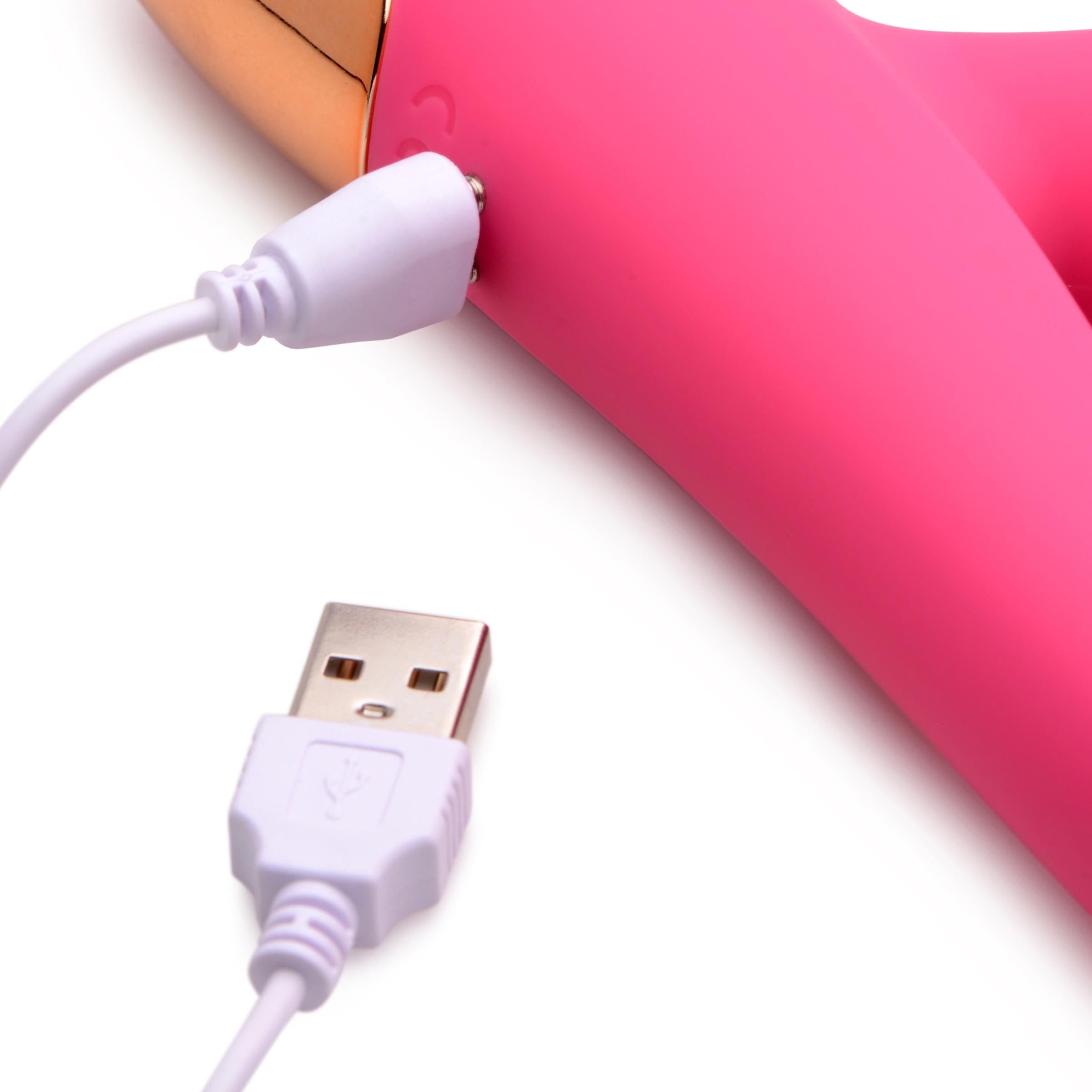 Huggers 10x Rabbit Vibrator charging via included USB cable