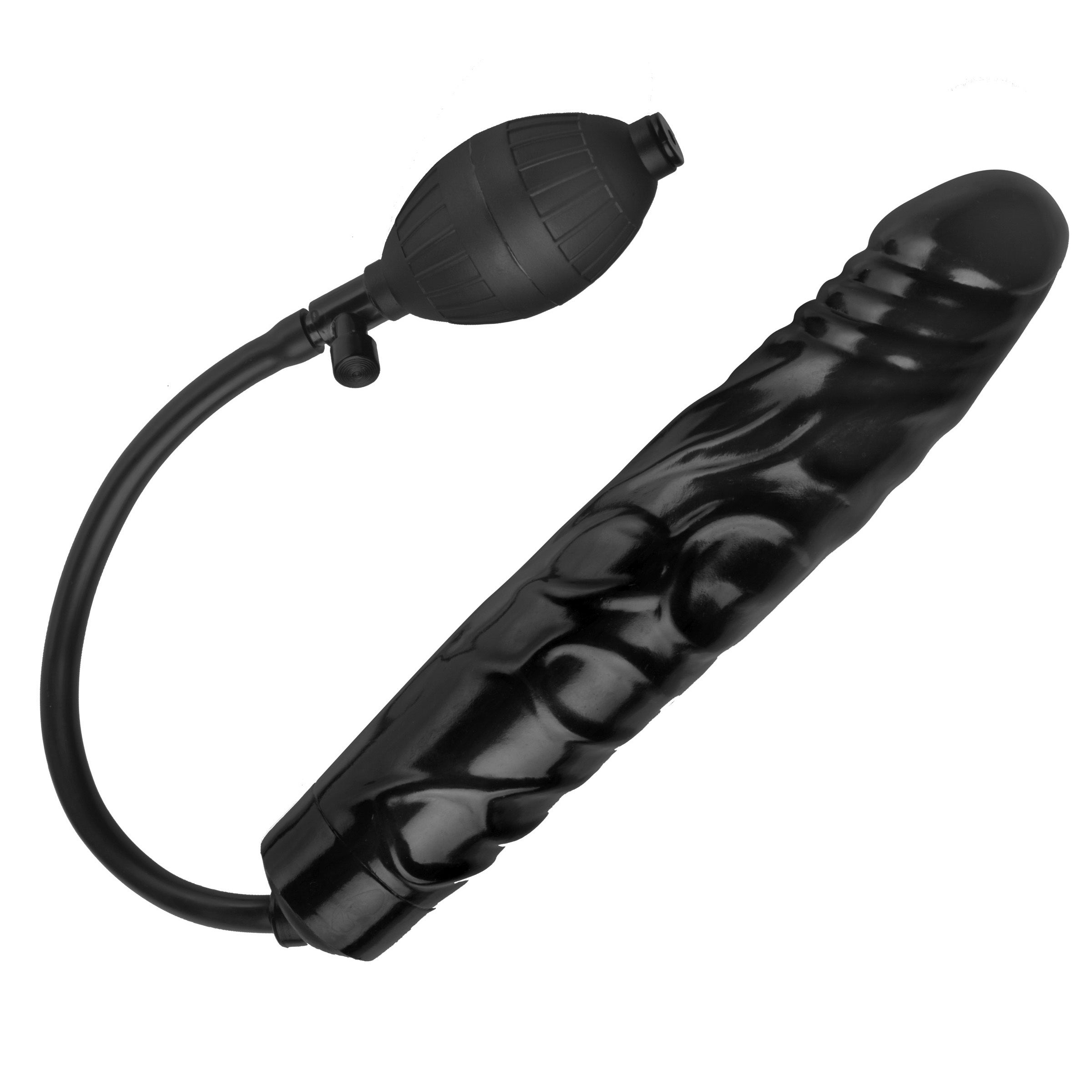 Inflatable black dildo with an attached power cord