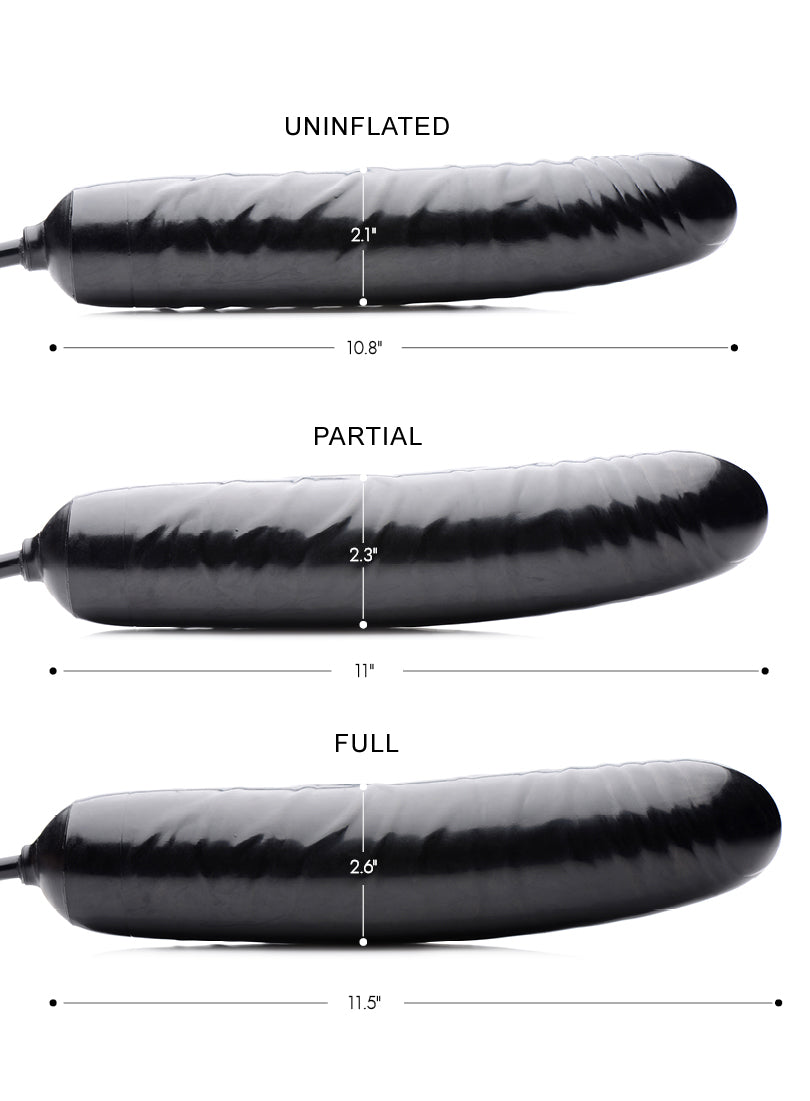 Inflatable dildo with black color and visible dimensions