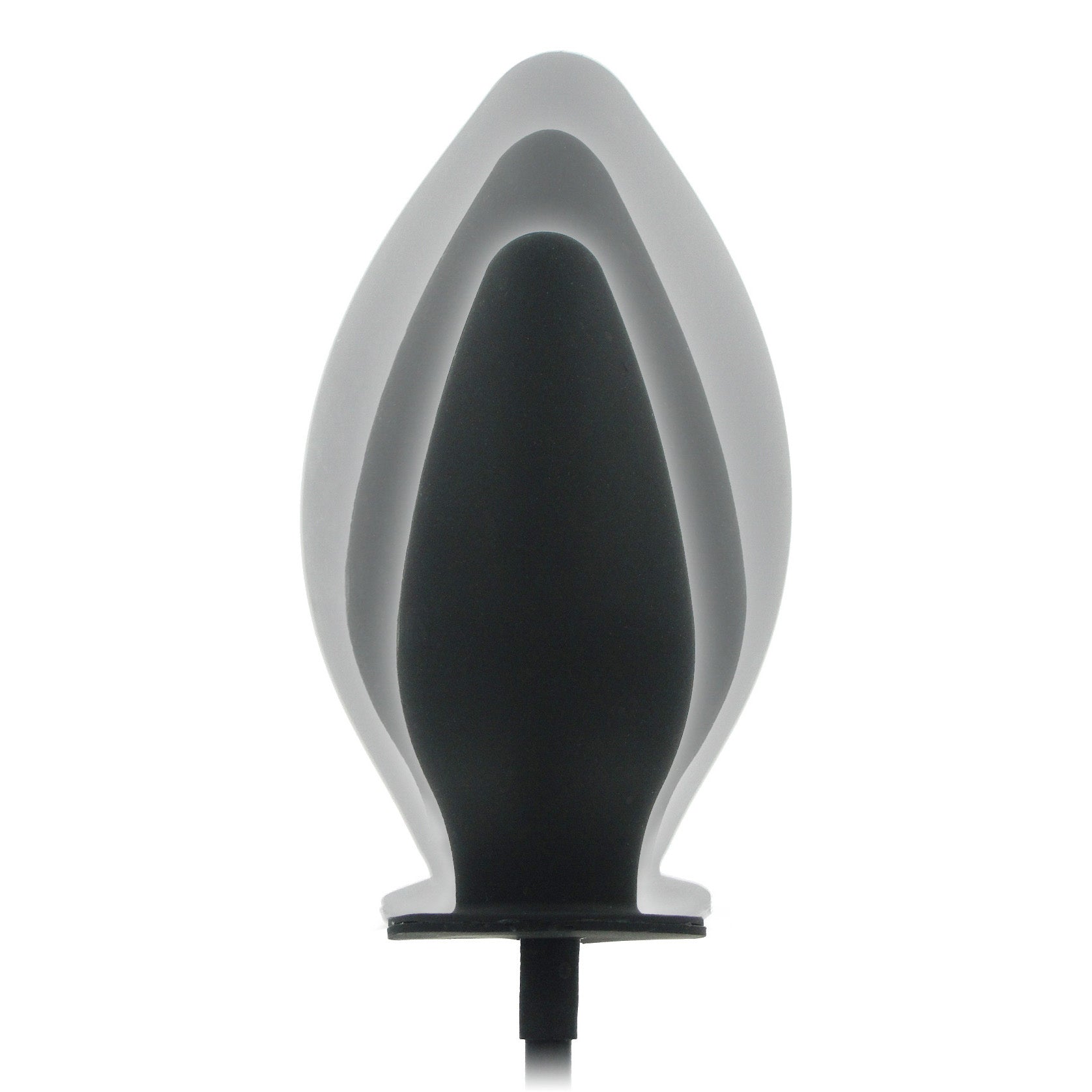 Inflatable butt plug with a black design on a white background