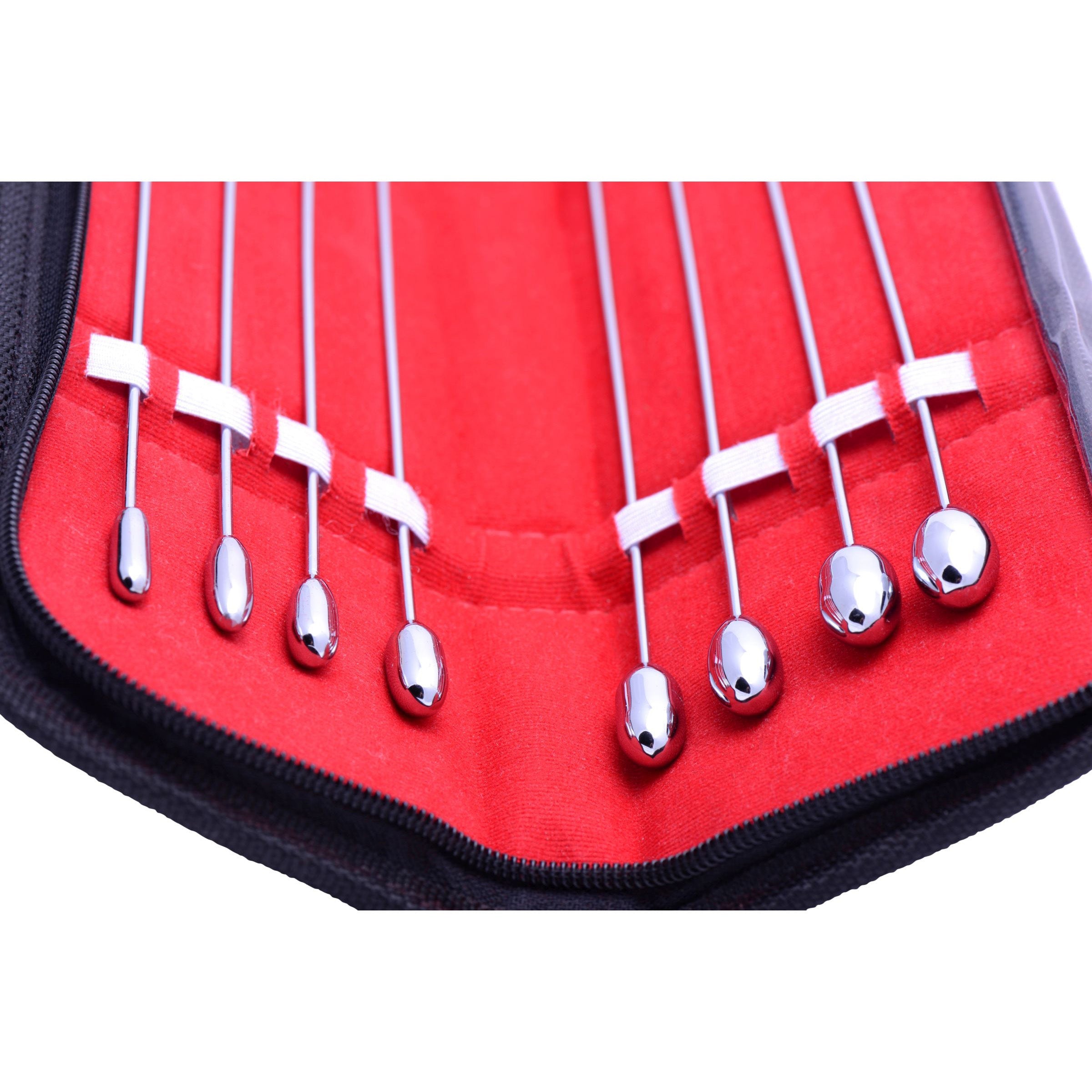 Rosebud Urethral Sounds Kit with six stainless steel rods displayed in an open case