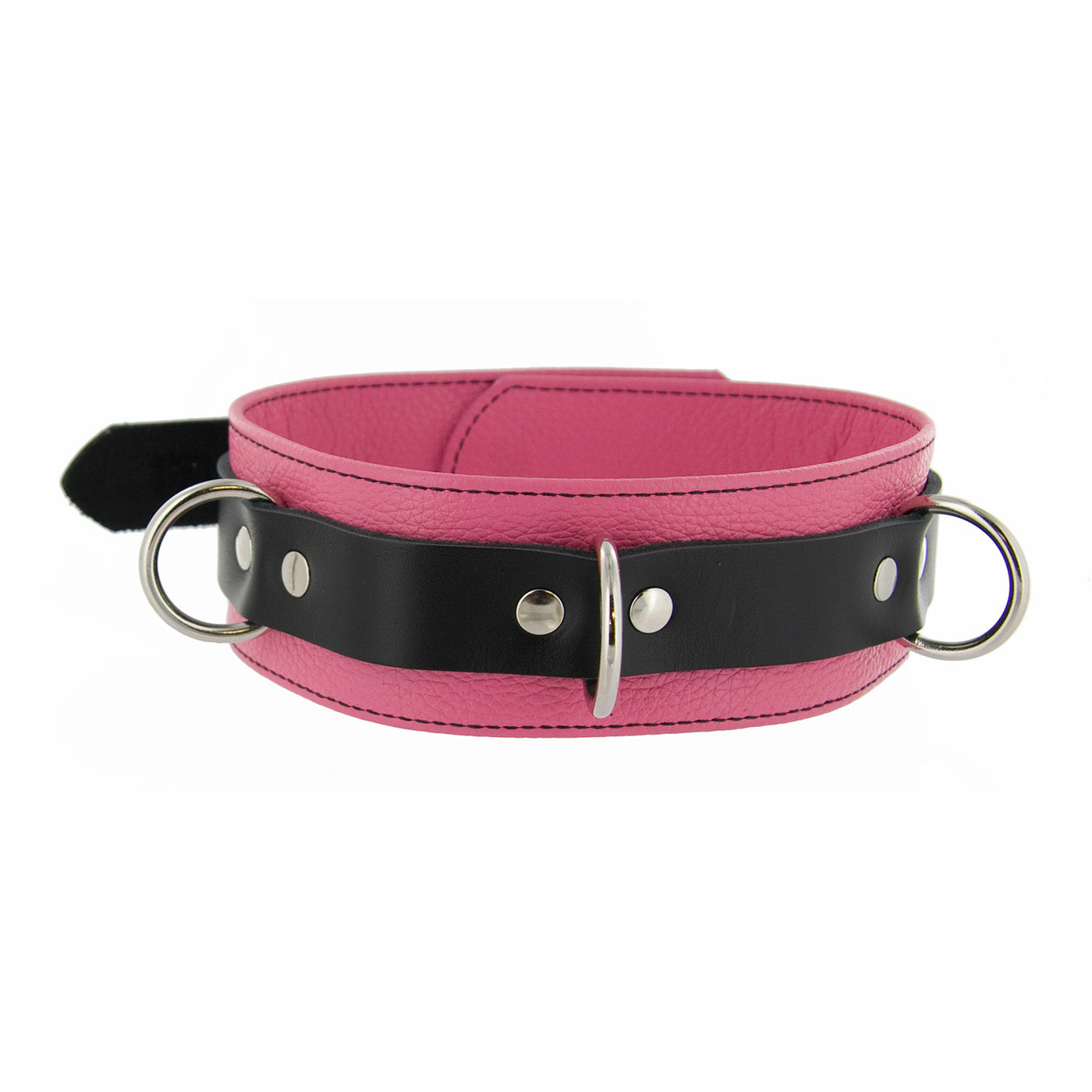 Deluxe black leather collar with contrasting silver hardware and lock from Strict Leather