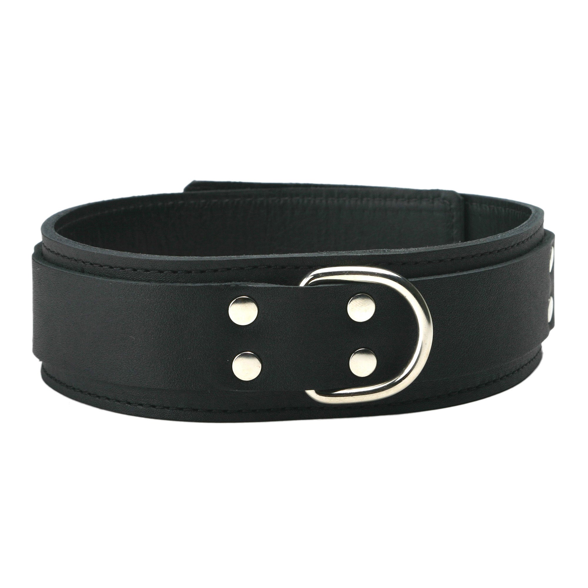 Black leather collar with metal D-rings from Strict Leather