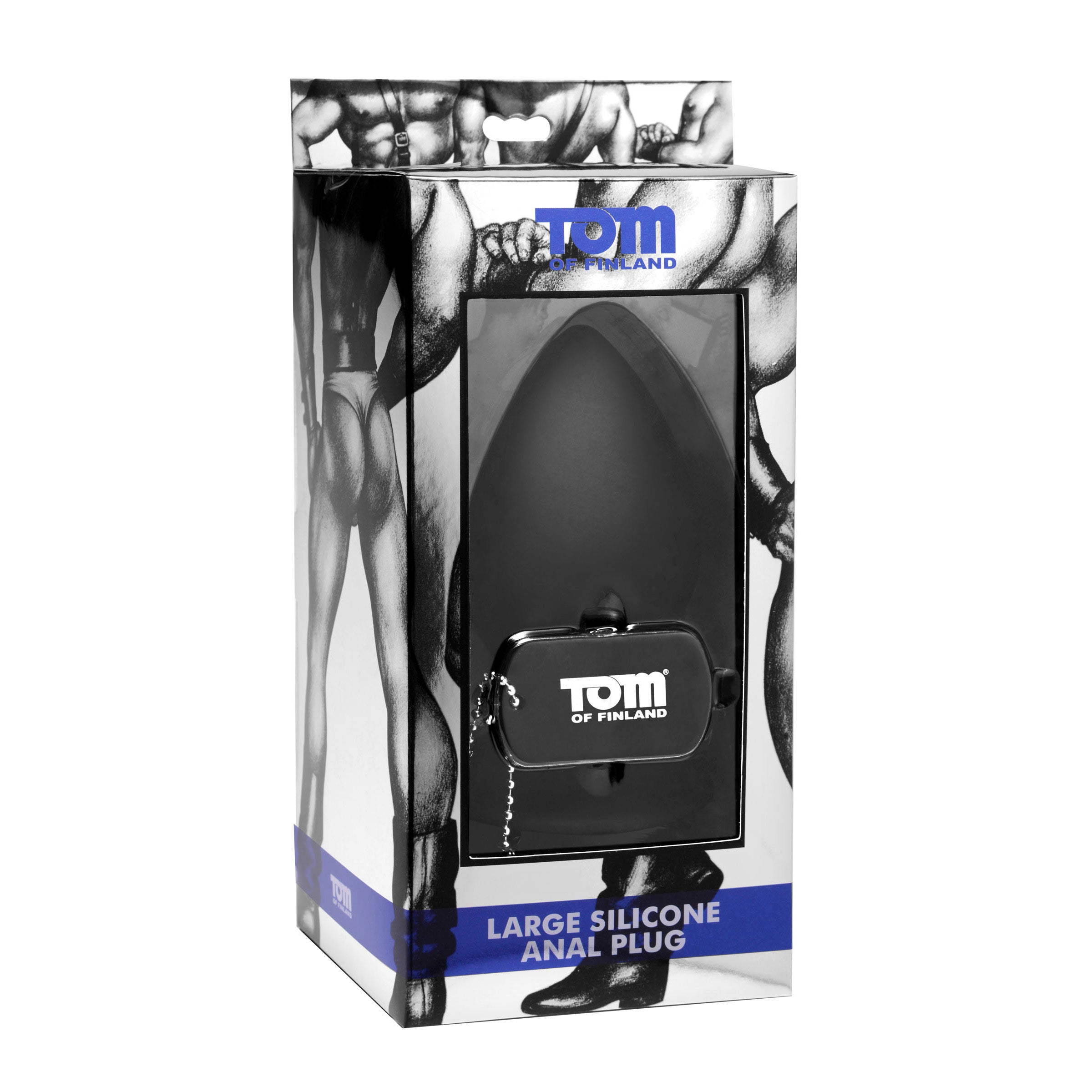 Close-up of the Tom of Finland large silicone anal plug in black