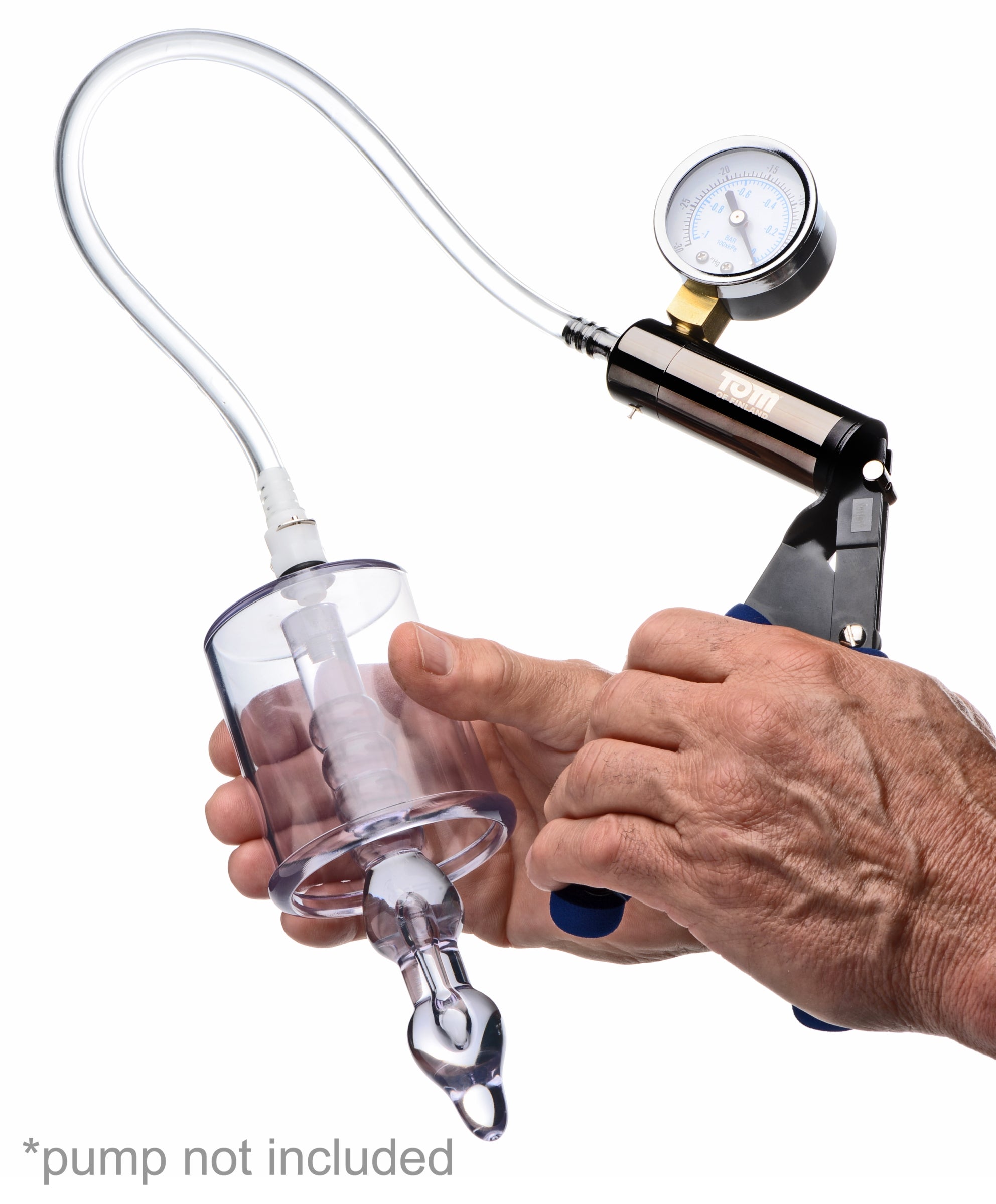 Person demonstrating the use of the anal pump cylinder with stimulator