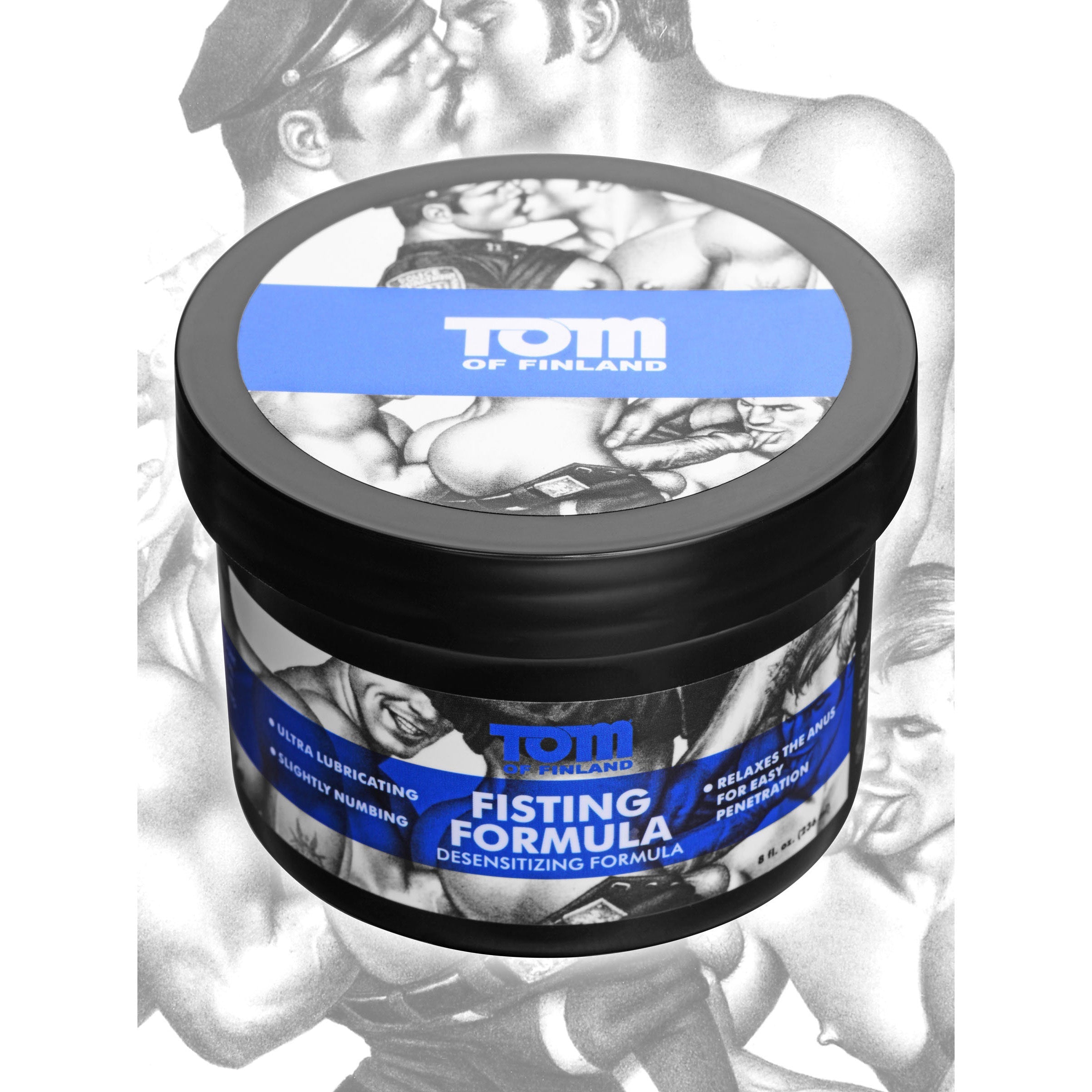 Close-up of Tom of Finland Fisting Formula Cream label