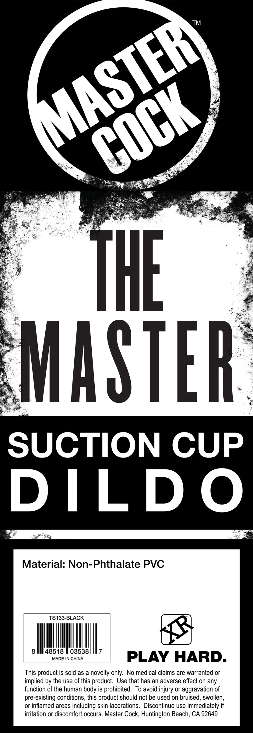 Packaging of 'The Master Suction Cup Dildo' in black