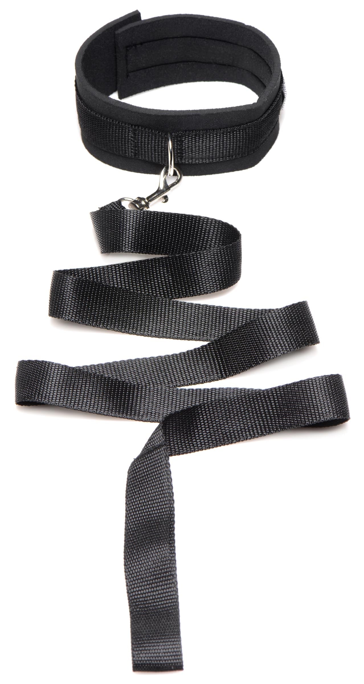 Black nylon leash and collar set for pets