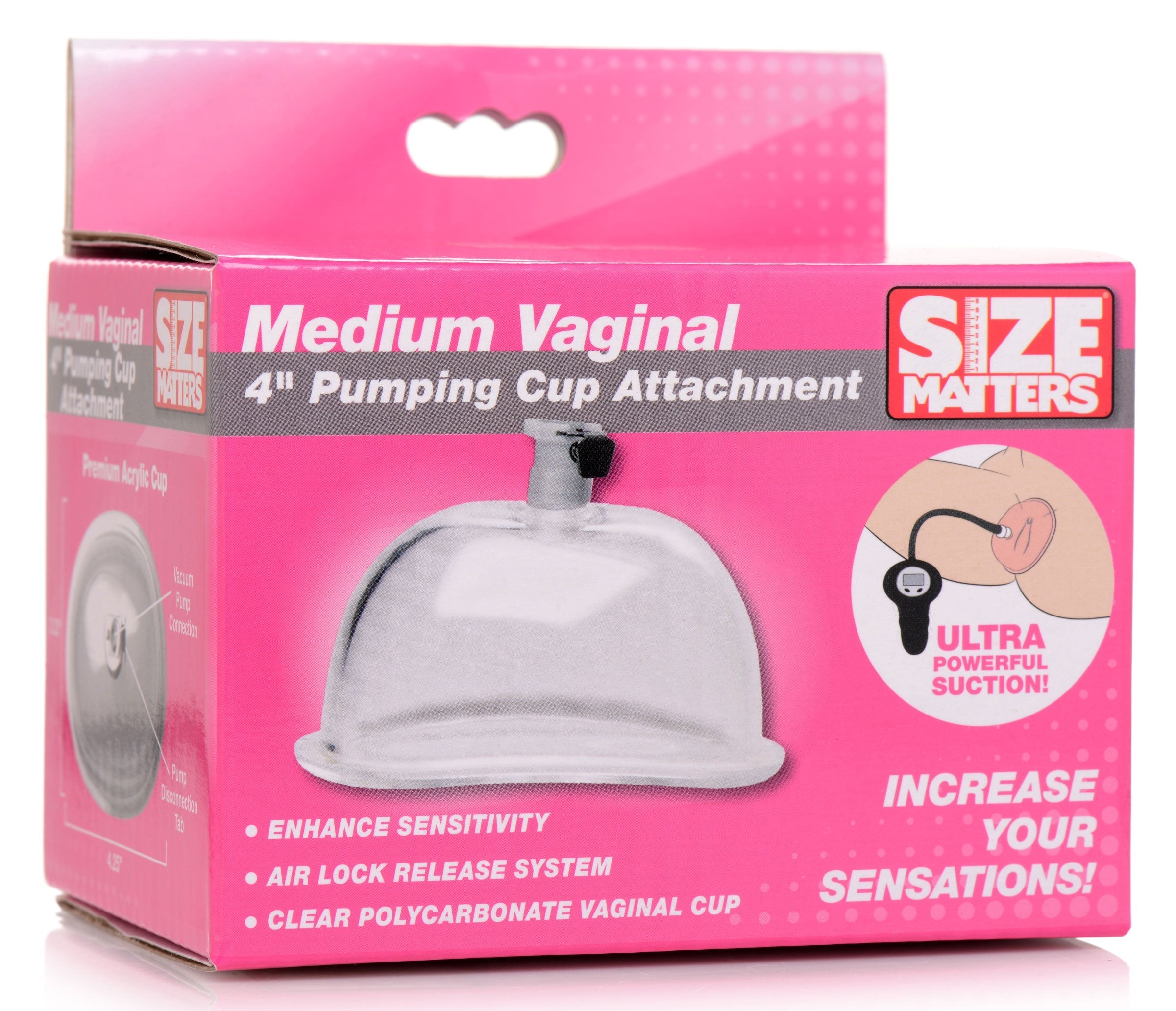 Different angle of the Pussy Pump Accessory's medium vaginal cup in the box