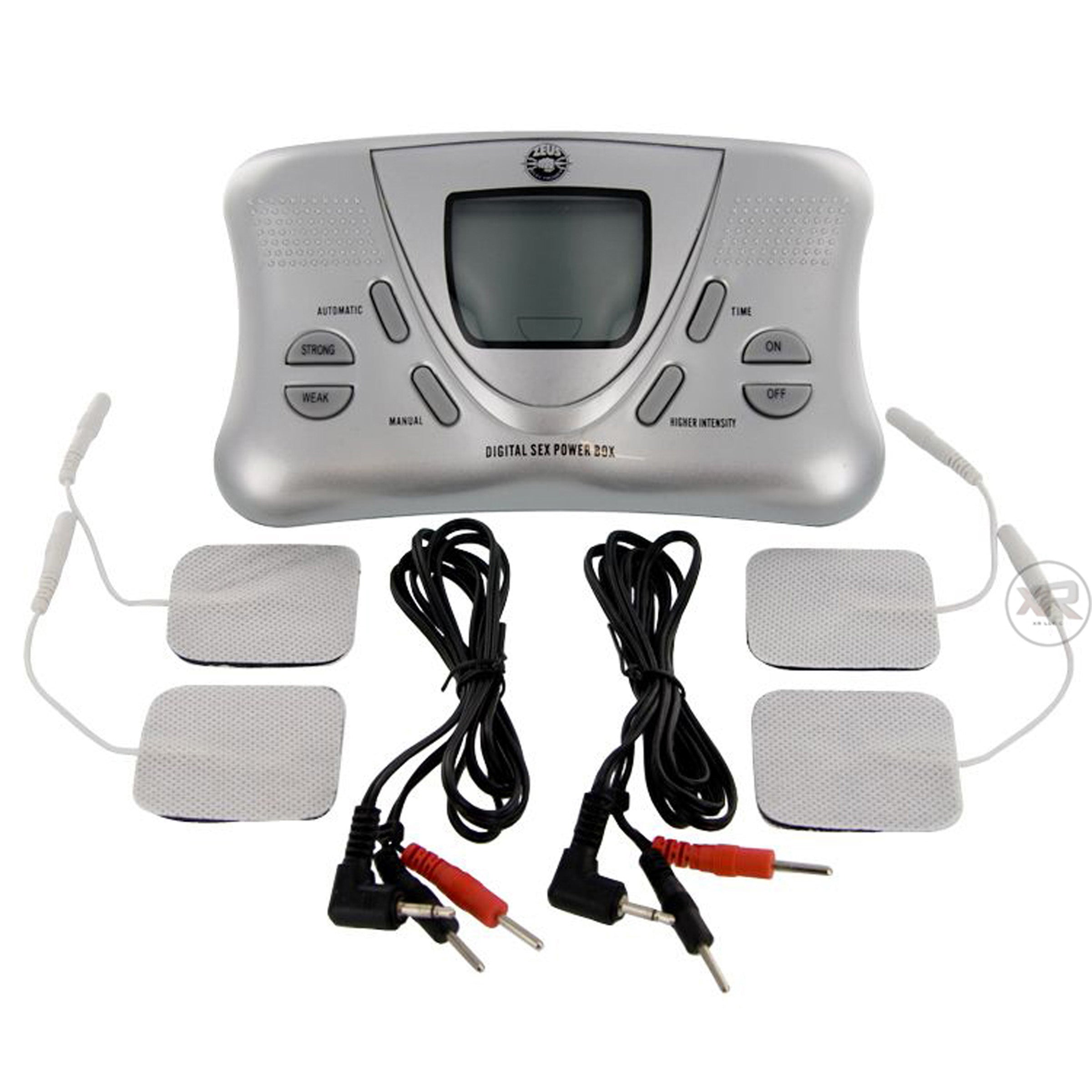 Zeus Electrosex Power Box with four electrode pads for electrical muscle stimulation