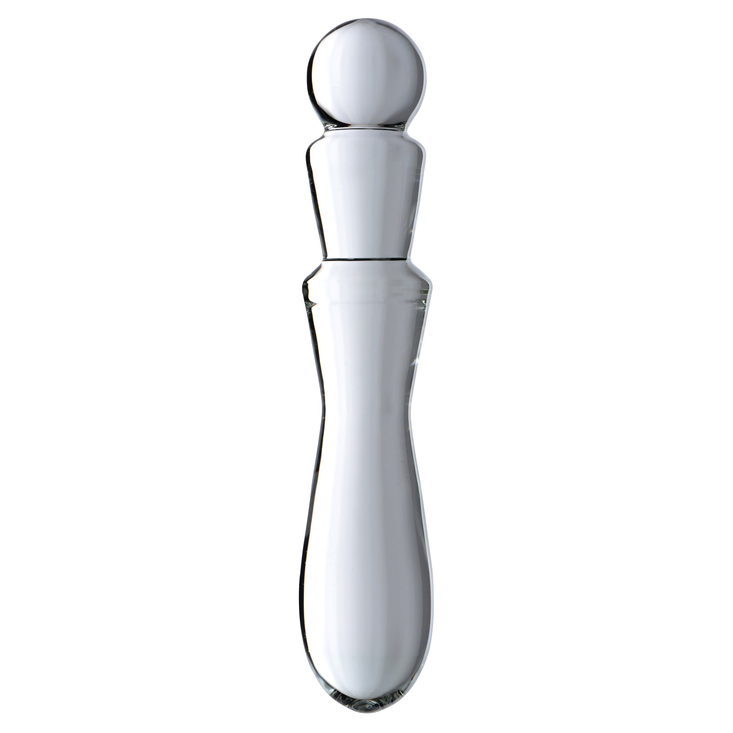 Elegant glass dildo showcased against a plain white backdrop